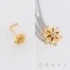 DIMENSIONAL FLORAL MULTI CZ CLUSTER POLISH 316L SURGICAL STEEL L-SHAPE NOSE RING